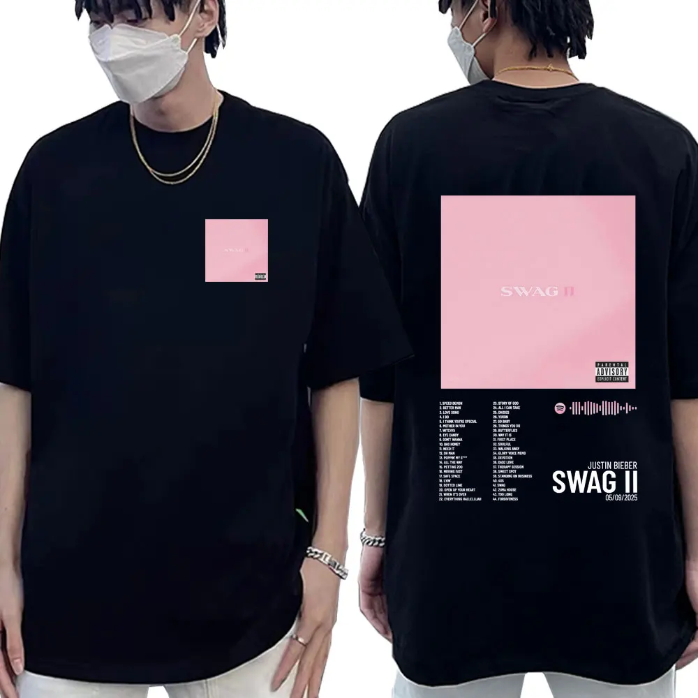 جاستن بيبر SWAG II ألبوم تي شيرت الرجال الهيب هوب خمر تي شيرتات على الموضة بلايز عادية ملابس الصيف المتضخم س الرقبة تي شيرت #1