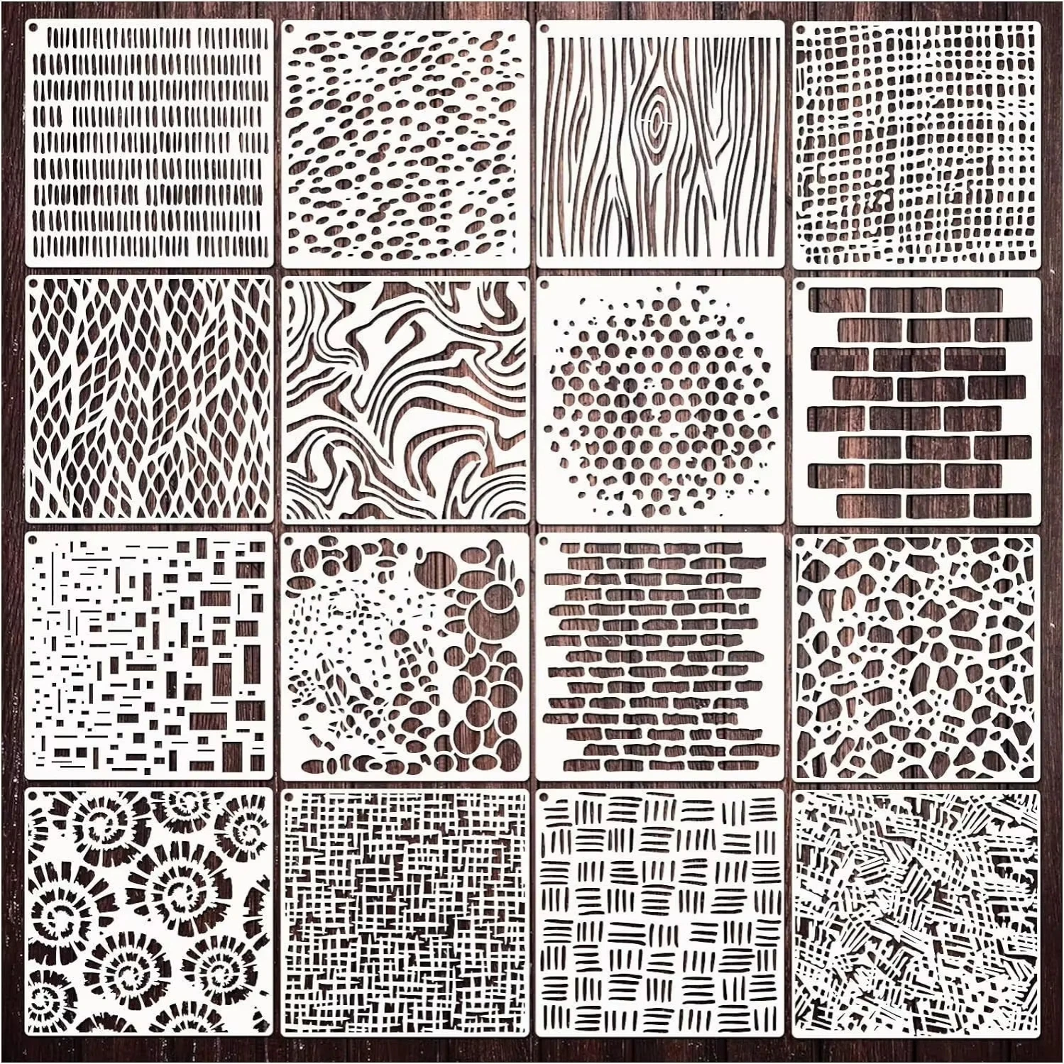 16 herbruikbare sjablonen voor textuurverf - creatieve scrapbooking- en dagboekdecoratieset - afbeelding 2