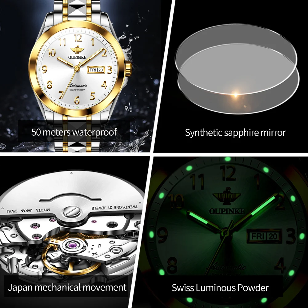 OUPINKE Original Certifie Couple Watch Waterproof Luminous Dual Calendar Fully Automatic Movement Watch Highend Atmospheric