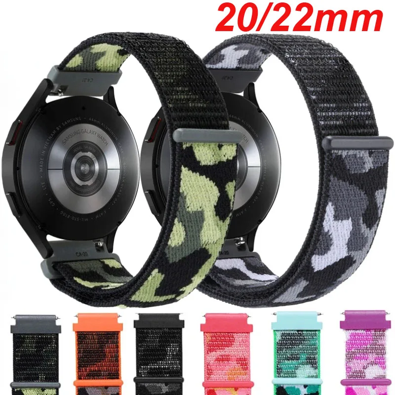 20 22mm Camouflage Nylon Loop Strap For Garmin Forerunner 55 158 965265 745 255 245/645 MUSIC Bracelet For Amazfit GTR GTS2 3 4