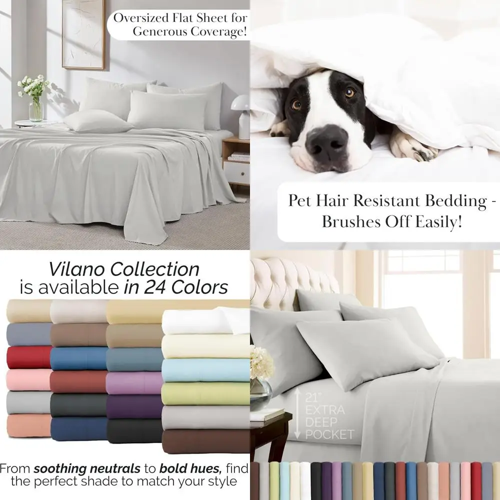 

6-Piece Queen Sheet Set with Deep Pockets, Pet Hair Resistant, Breathable Microfiber, Grey Pillowcases (4), Light Grey Sheets