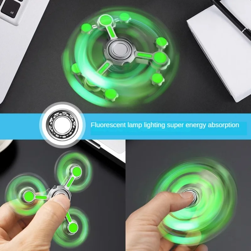 Technologie Gevoel Chaos 3 Dubbele Slinger Lichtgevende Fidget Spinner Legering Super Lange Tijd Vinger Stress Reliëf Speelgoed Voor Volwassenen Kinderen