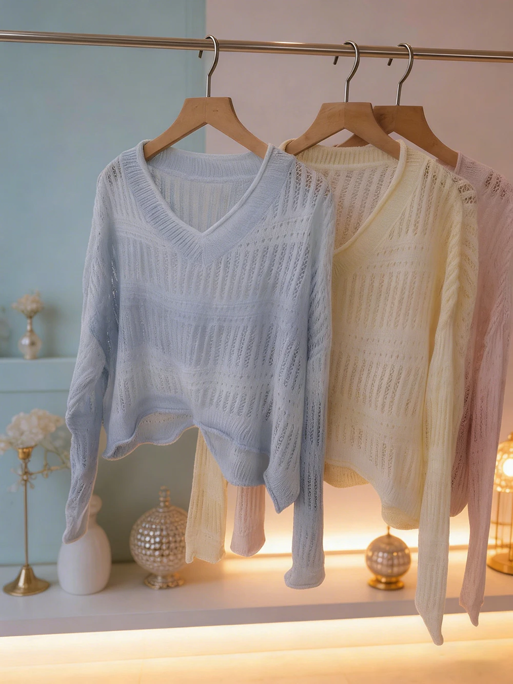 Women Knit Hollow Out Crochet Sweater Long Sleeve Summer Beach Top Pullovers Female Clothing Mesh Shirt Sexy Club Streetwear