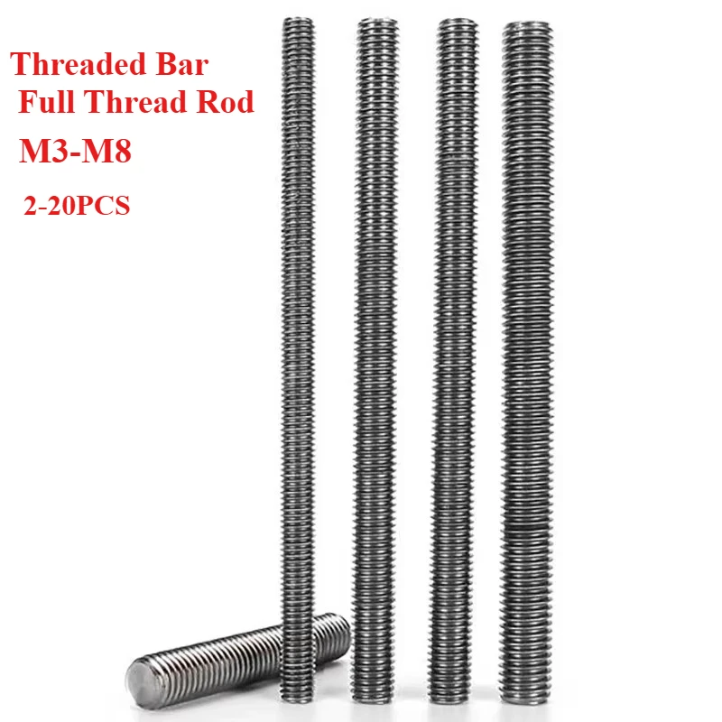2-20PCS Pure Titanium Bolt Bar Rod Studding Stud M3 M4 M5 M6 M8  Metric Full Threaded Bar Rod Metric Threaded Rod for 3D Printer