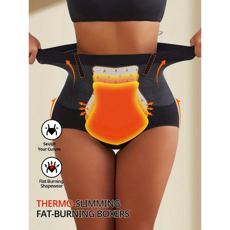 High-Waisted Seamless Thermal Underwear with Warm Pads - Postpartum Tummy Control, Butt Lifting & Body Shaper, Breathable Mesh