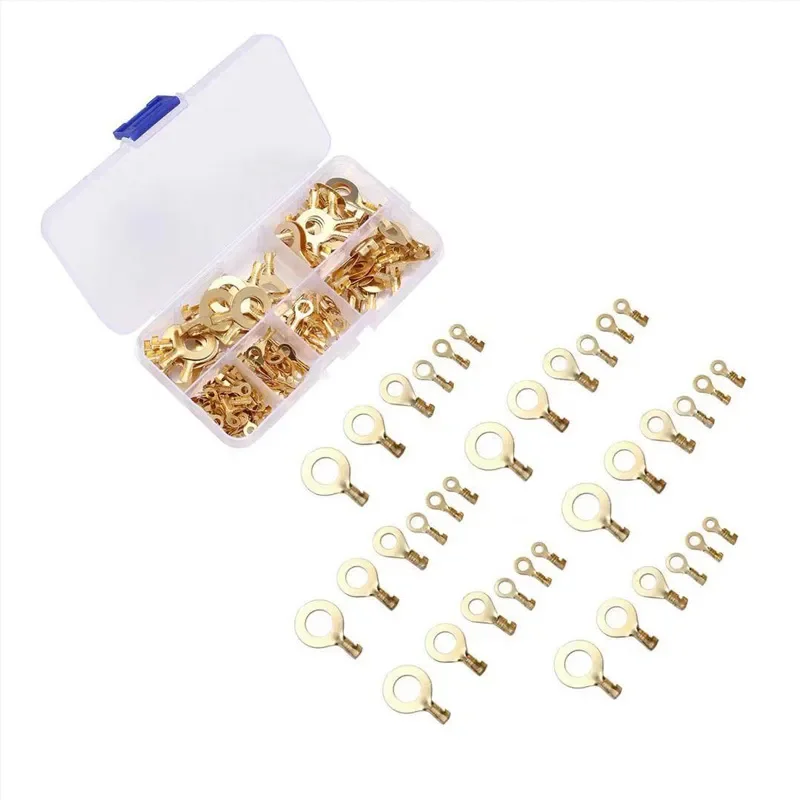 

150pcs Boxed Terminal Block Wire Connector M3/M4/M5/M6/M8/M10 O-type Ground Lugs Terminal Cold-Pressed Copper Tab Wiring Nose