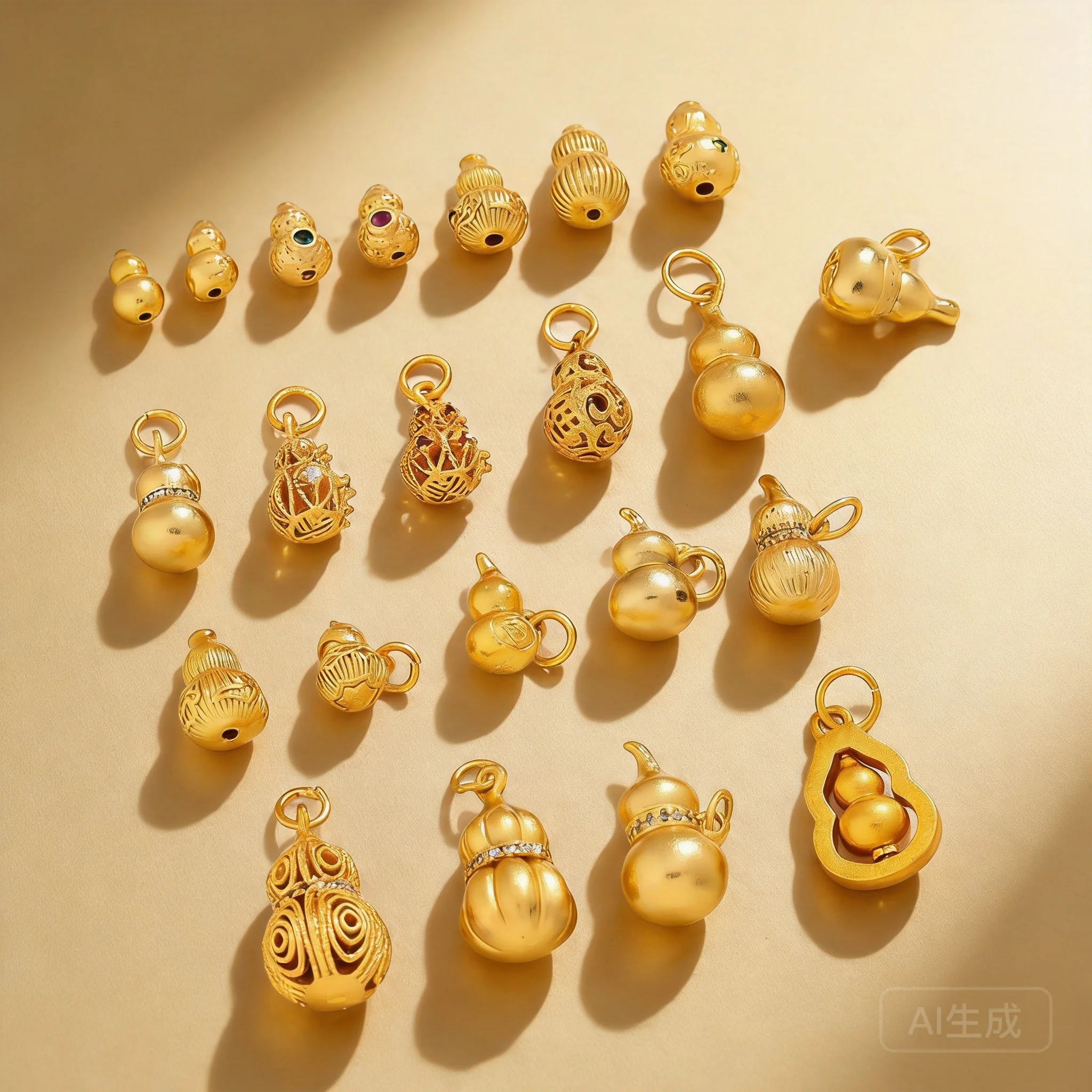 Chinese Style Lucky Gourd Charms Copper Sand Gold Plated Spacer Beads Pendants For Diy Jewelry Making Bracelet Necklace Blessing