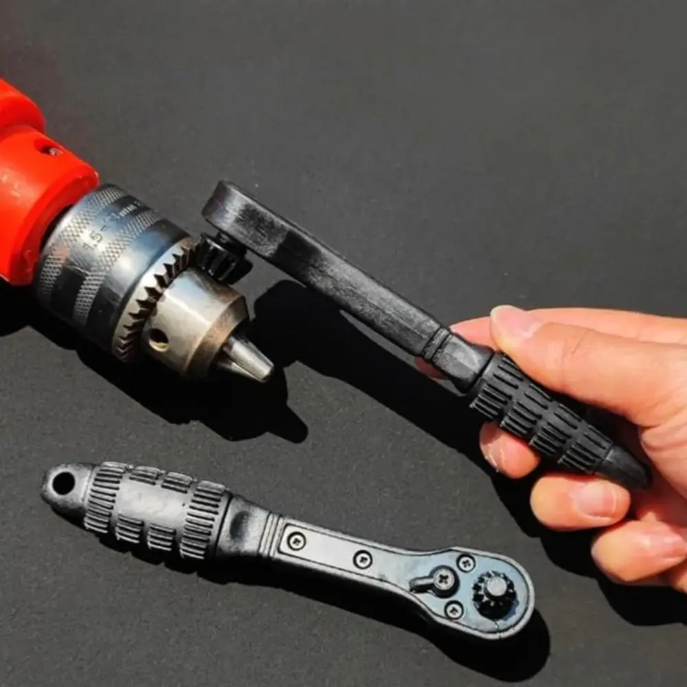 

Magnetic Interchangeable Drill Chuck Key Wrench Double Head Ratchet Design Ratchet Spanner Iron Material Replacement Tool