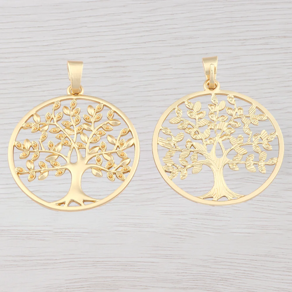 2 x Antique Gold Color Large Hollow Open Round Tree Charms Pendants For DIY Necklace Jewelry Making Findings Accessories