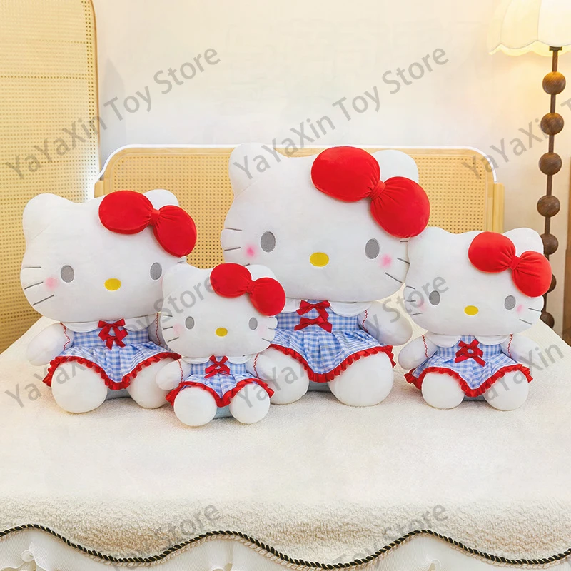 

Плюшевая кукла Sanrio Hello Kitty в клетку с бантом, 60 см, очень мягкая, милая игрушка, экспортный подарок на день рождения для девочек и детей