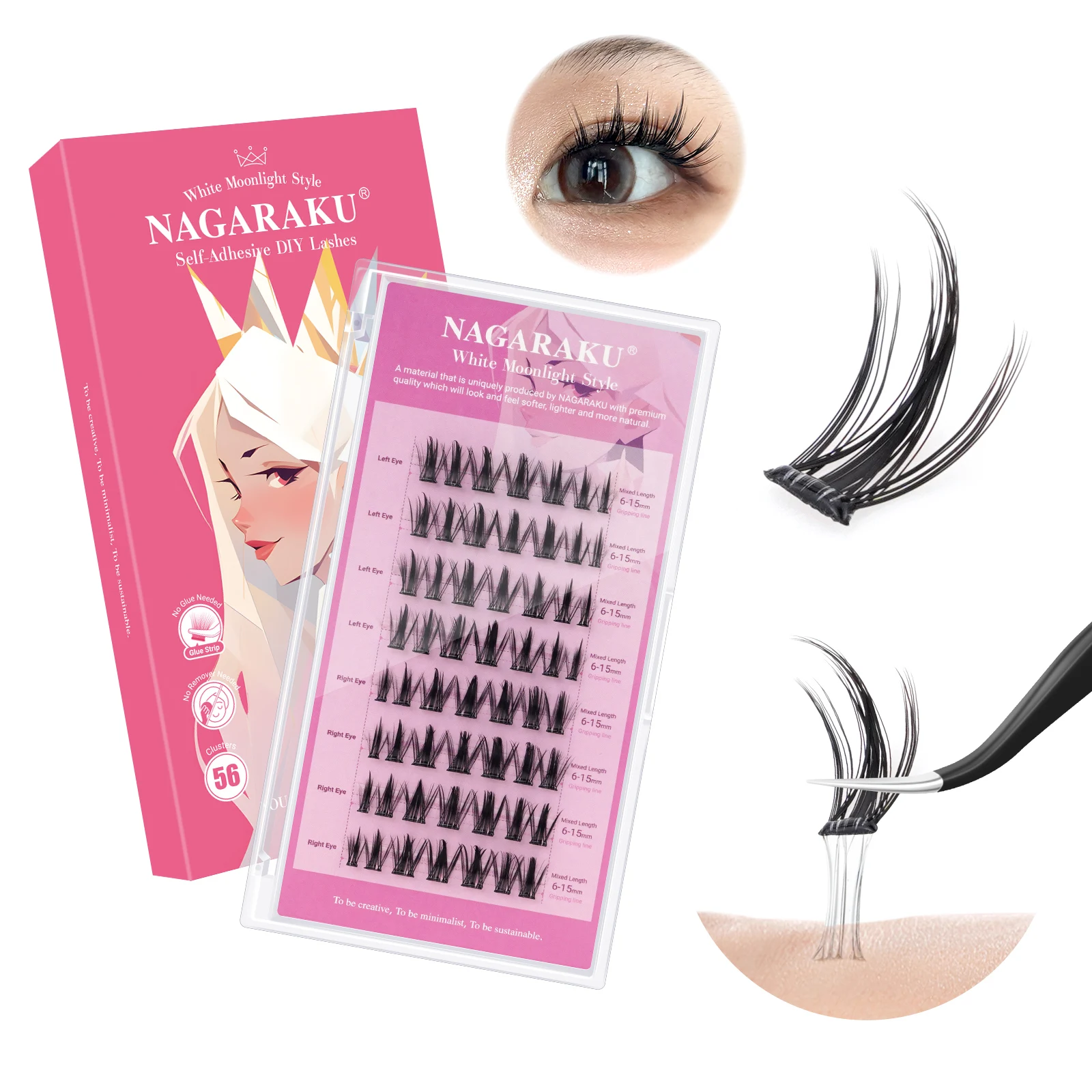 NAGARAKU SA012 Self Adhesive Eyelashes Cluster Lashes 0.07C Curl 10-15mm DIY Lash At Home Extension NO Glue Needed Volume Style