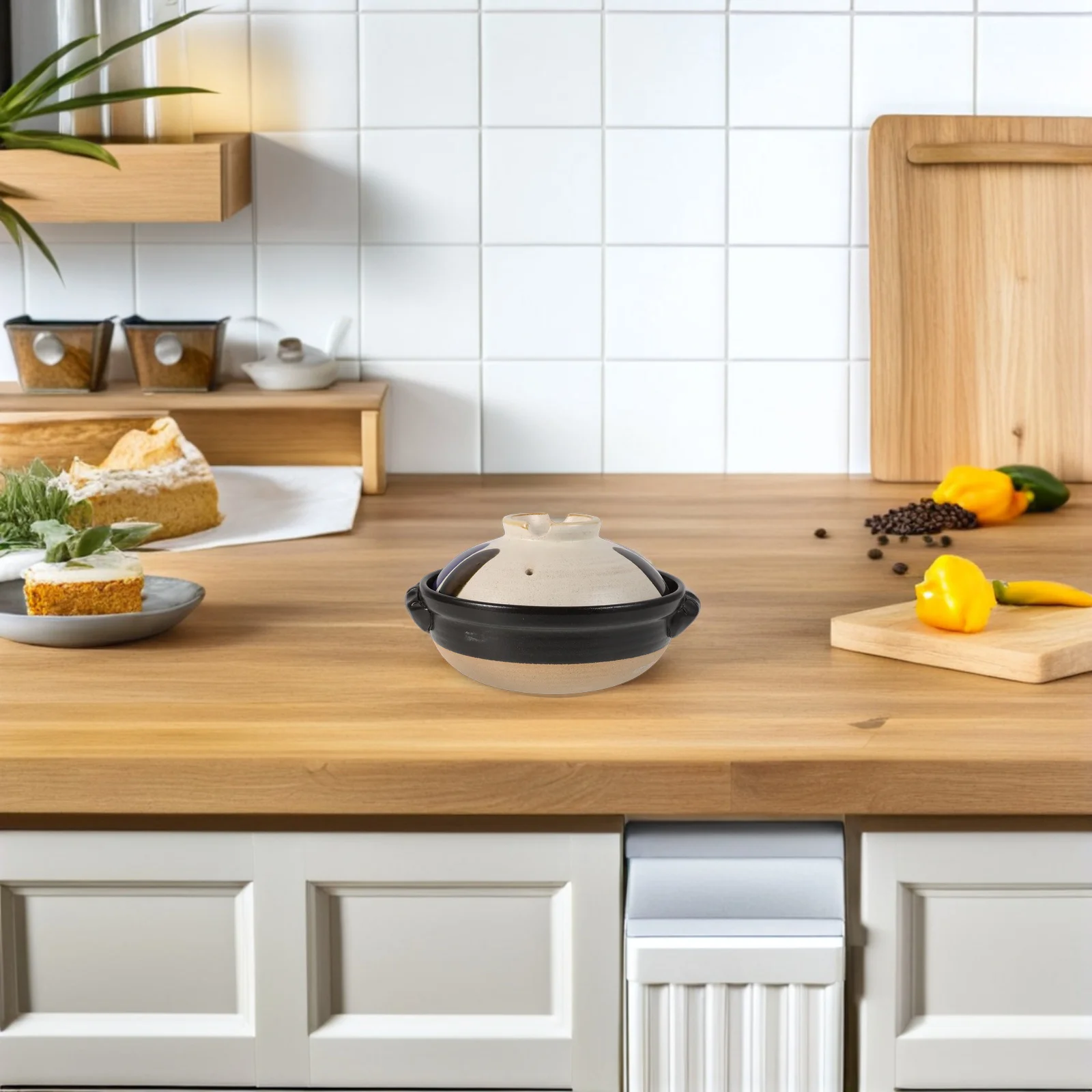 

Vintage Japanese Style Soup Pot Earthenware Casserole Dish High Temperature Resistant for Open Flame Cooking Stews Porridge Rice