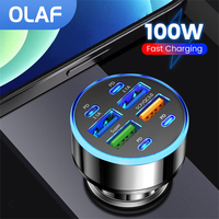 100W 6/8 Ports Car Charger Fast Charging PD QC3.0 USB C Car Phone Charger Type C Adapter in Car For iPhone Samsung Huawei Xiaomi