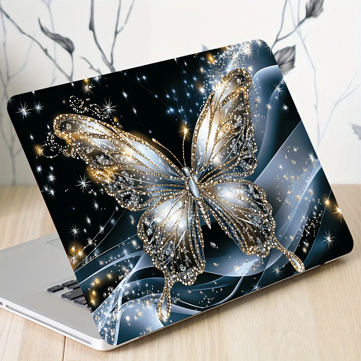 

Набор из 2 виниловых наклеек с изображением бабочек и цветов для ноутбуков, обеспечивающий защиту от царапин.