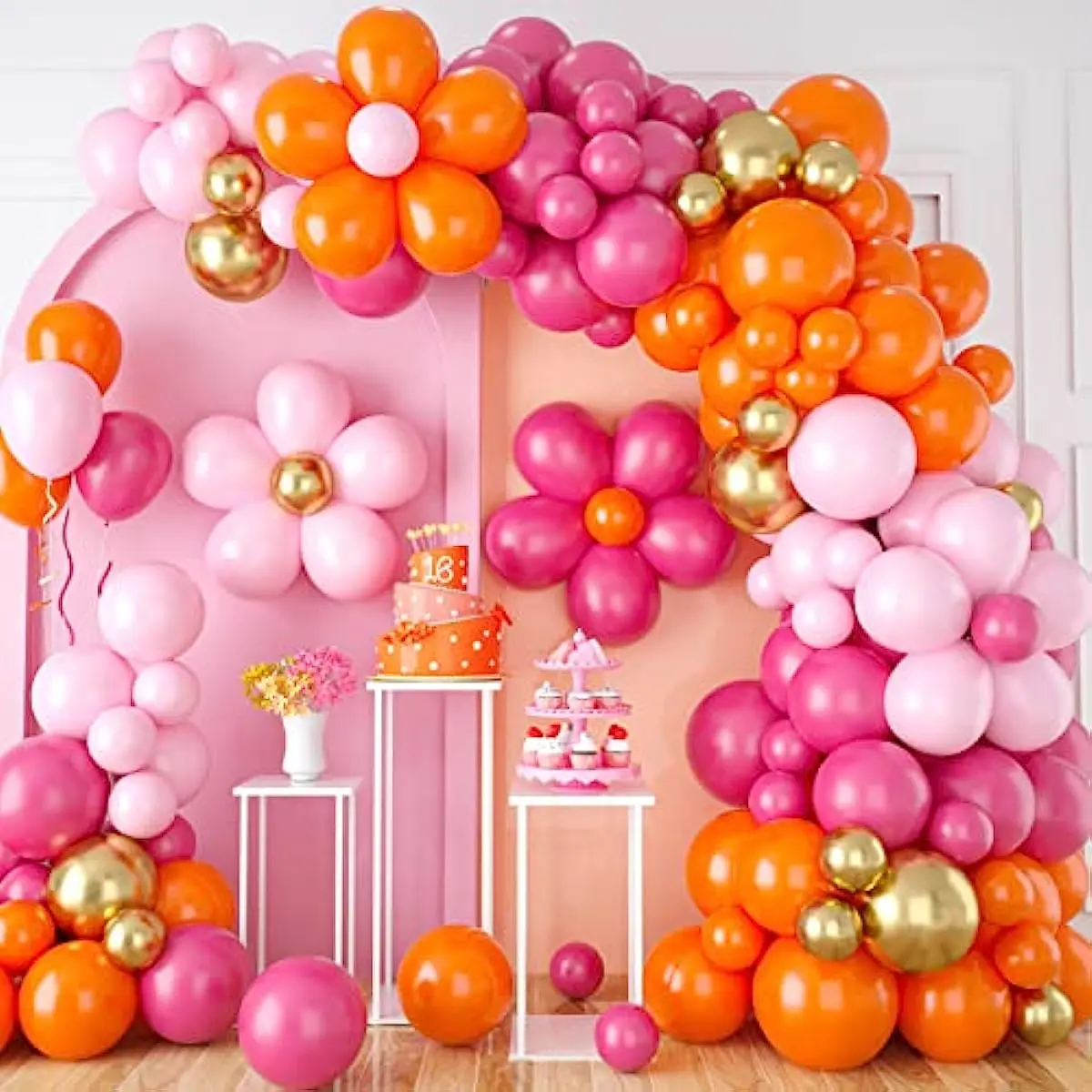 Daisy Balloon Arch Pink Orange Balloon Garland Metallic Gold Party Flower Balloons For Birthday Baby Shower Wedding Decorations