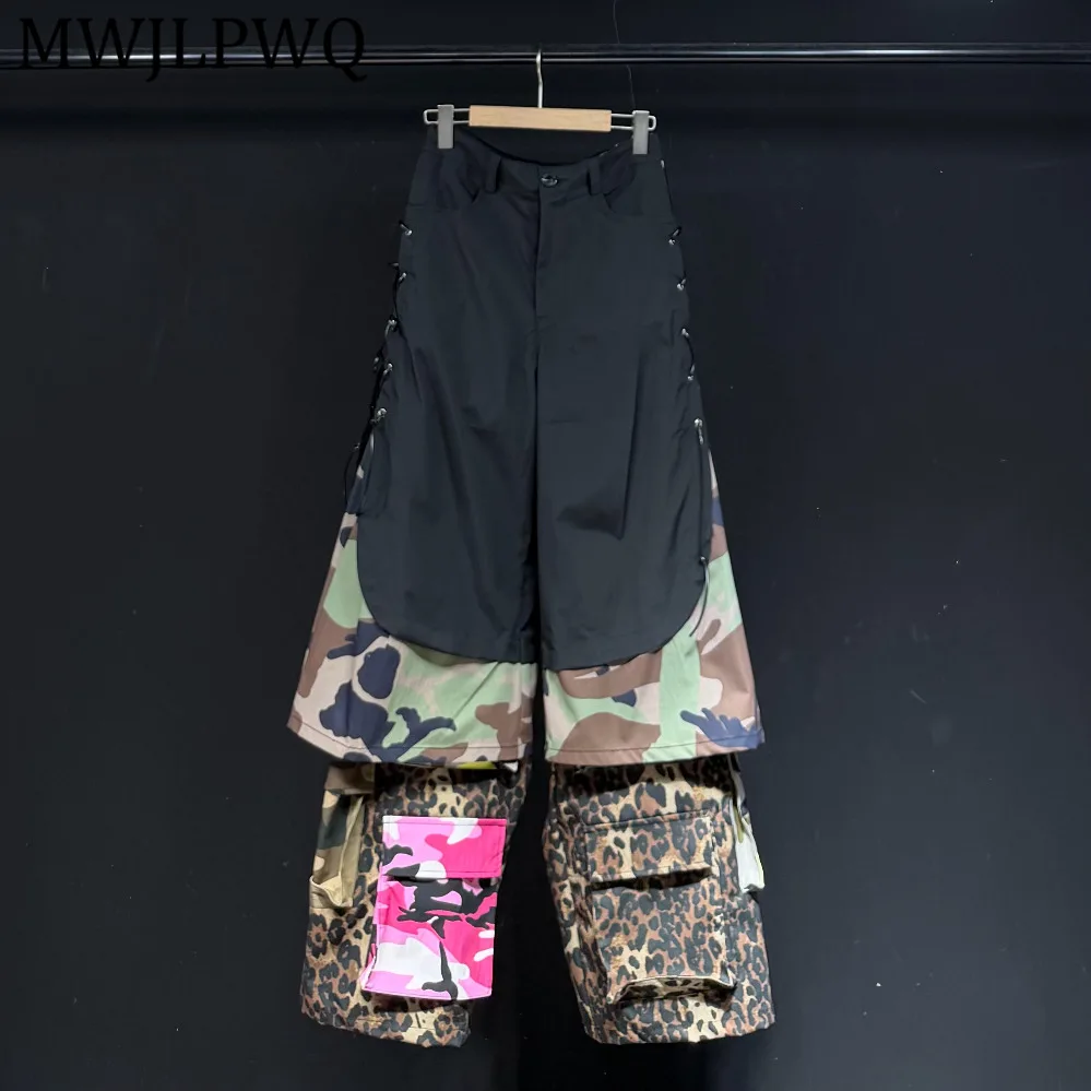 

MWJLPWQ Asymmetrical Deconstructed Heavy-Duty Patchwork Pants Men's Street Style Trendy Loose Fit Casual Wide Leg Trousers 15297