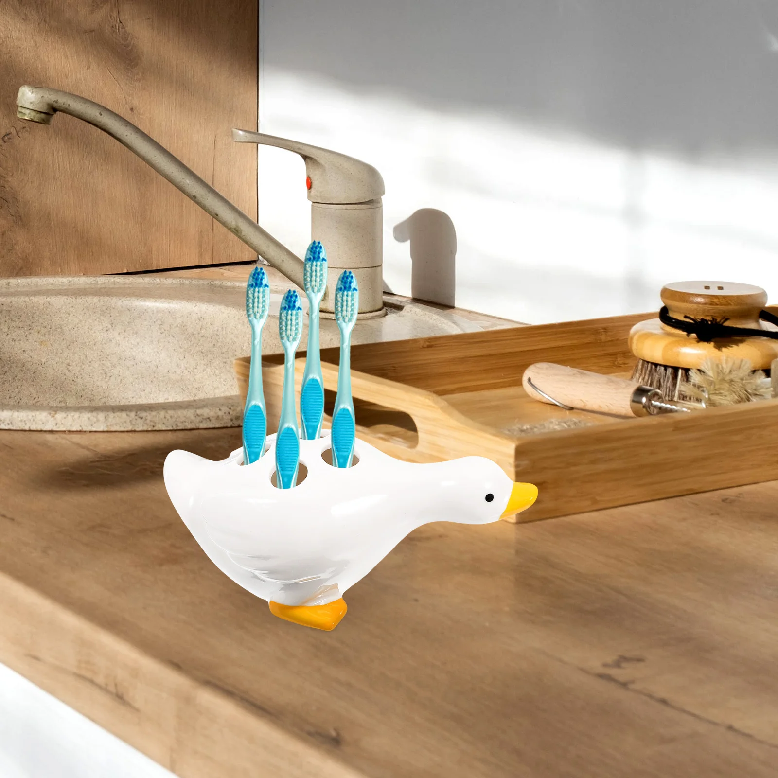

Ceramic Cartoon Duck Toothbrush Holder Bathroom Storage Stand Animal Shape Vanity Organizer Ceramic Toothbrush Holder