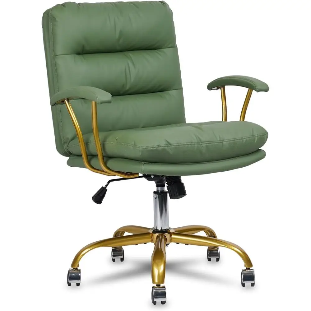 

Ergonomic Office Chair for Heavy Users, Desk Chair with Wheels and Arms, Faux Leather Computer Chair for Home or Office, White w