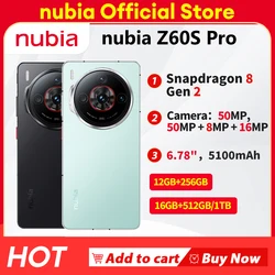 Новый оригинальный Nubia Z60S Pro Snapdragon 8 Gen 2 6,78 120 Гц OLED 1260 × 2800 50 МП 5100 мАч 80 Вт Быстрая зарядка смартфона NUBIA с камерой