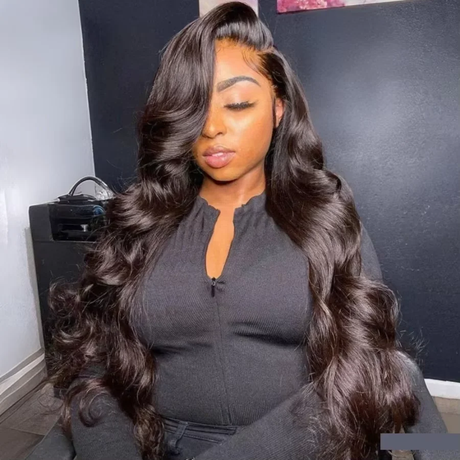 Perruque Lace Front Ondulée Noire Naturelle Élégante de 18-46 Pouces, Dentelle HD Invisible, Ligne de Cheveux Pré-Plumée, Cheveux Brésiliens Doux, Densité 200