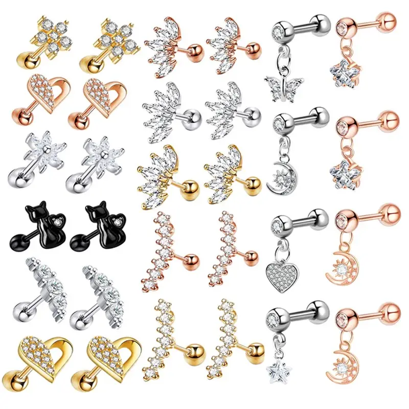 

wholesales mix style cartilage earrings stud mix color random ear piercing barbell bar helix tragus rings body piercing jewelry