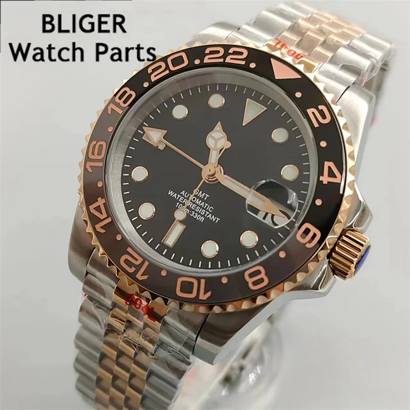 BLIGER 40 мм NH34 GMT мужские механические часы с сапфировым стеклом автоматические часы стальной браслет 100 м водонепроницаемые спортивные часы для мужчин
