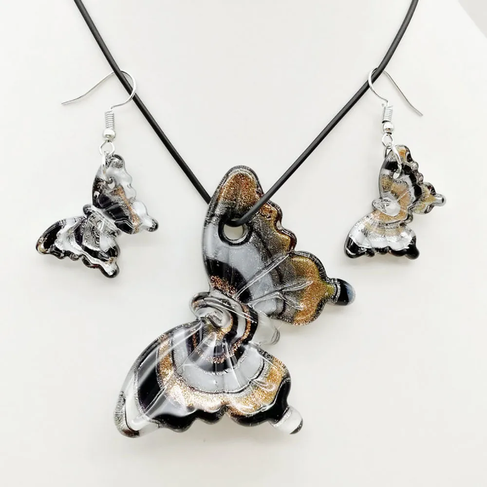 

6 Sets Handmade China Style Fashion Black Butterfly Muran Glass Necklace Earrings Set Jewelry Gift Cheap Items