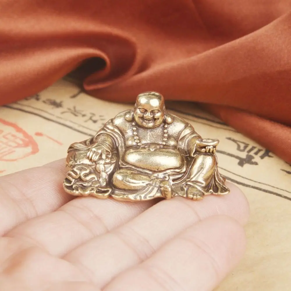 Antique Copper Maitreya Buddha Statue Handmade Small Brass Buddha Ornament Maitreya Buddha Religions Buddha Sculptures