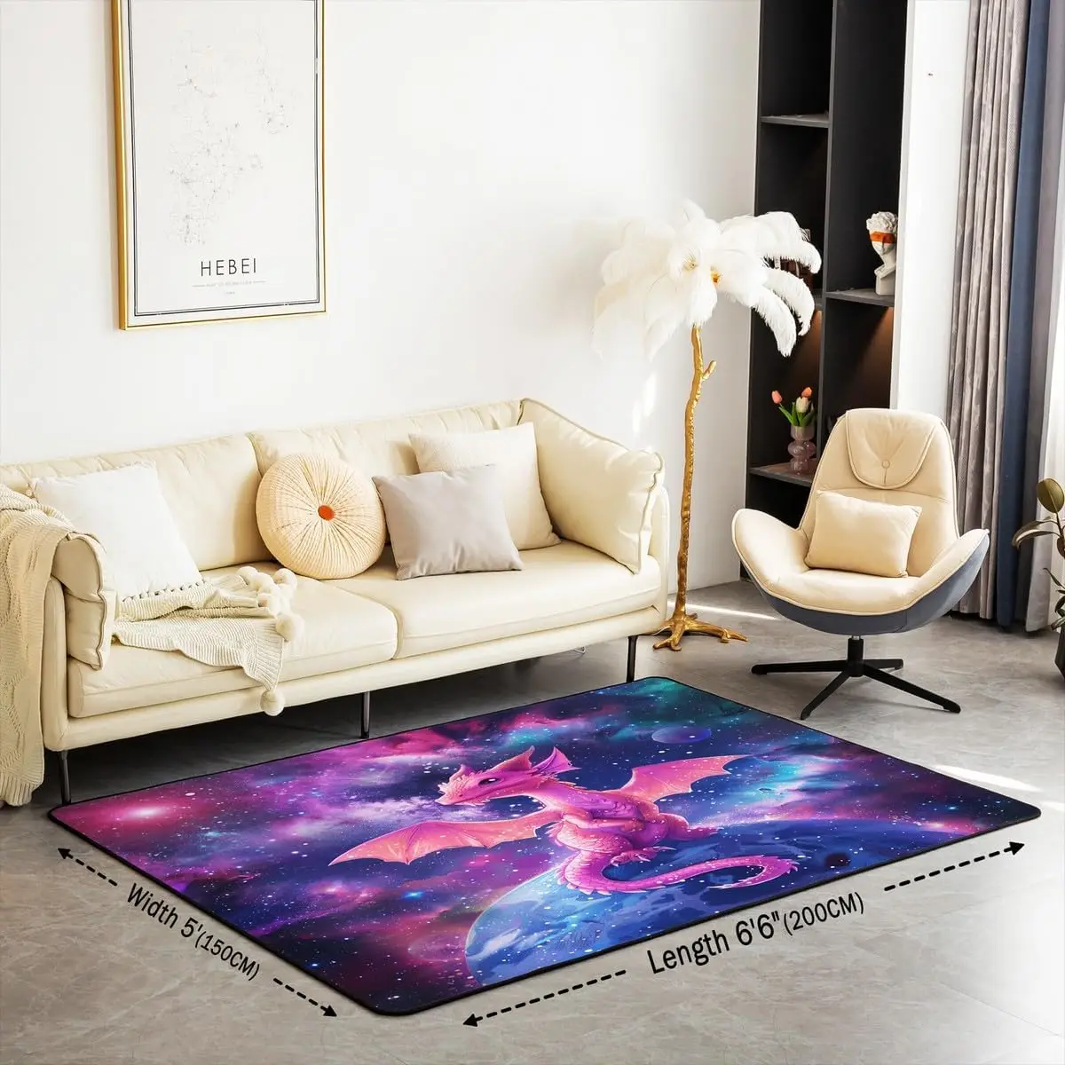 Dragon Area RugKids Cartoon Dragon Decorative Carpet Set for Boys Teens Galaxy Dragon Living Room Rugs Outer Space Indoor