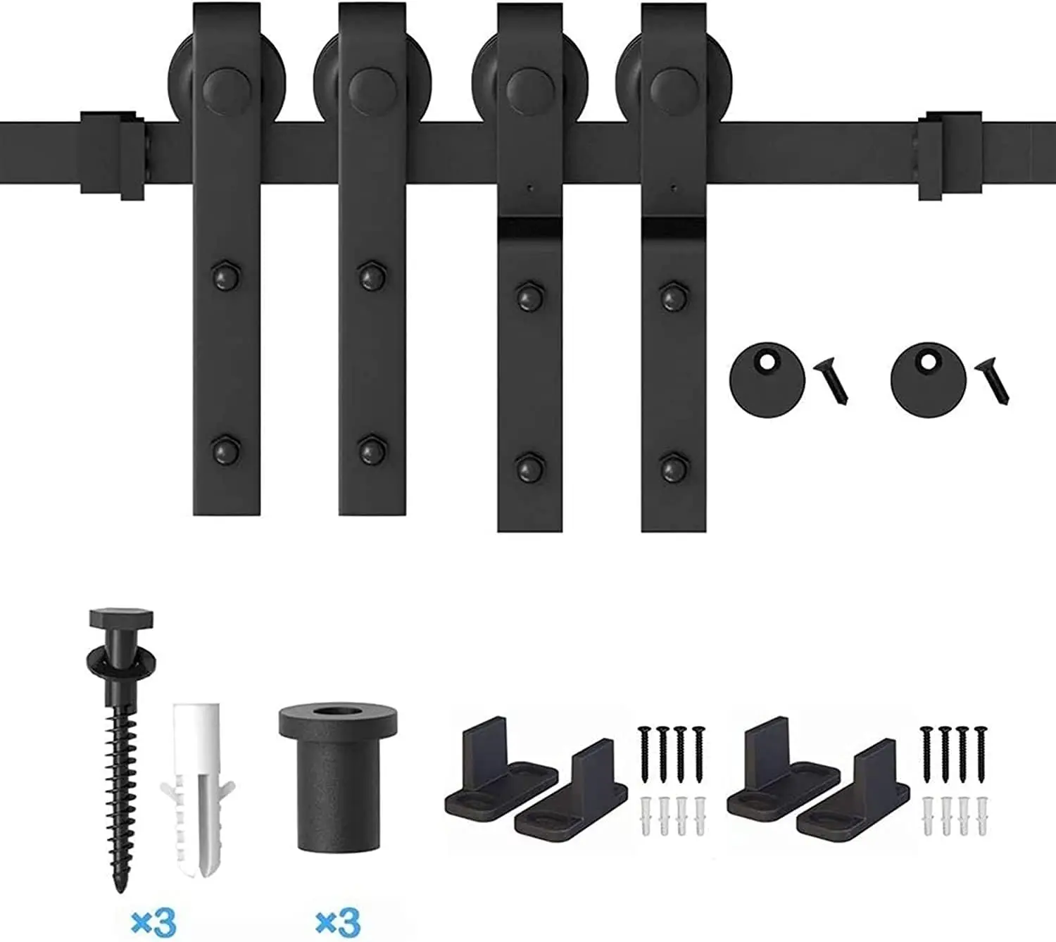 Sliding Door Hardware Kit 5Ft-13Ft Bypass Sliding Barn Door Hardware Kit For Double Wooden Doors ，Mute Roller Single Track,