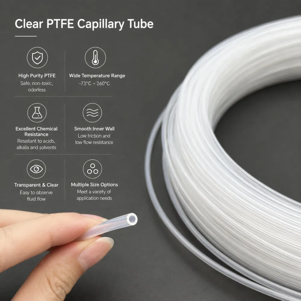 Transparent PTFE Capillary Tube ID 0.8mm-4.35mm High Temperature Resistant Insulation Corrosion Resistant Insulating Tubing
