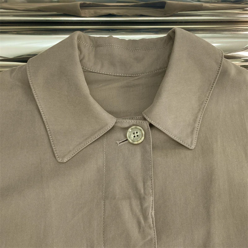 خندق معطف امرأة جديد خريف 2025 صدر واحد سليم صالح المرأة سترة واقية عالية الجودة القطن الخالص معطف طويل سترة نسائية