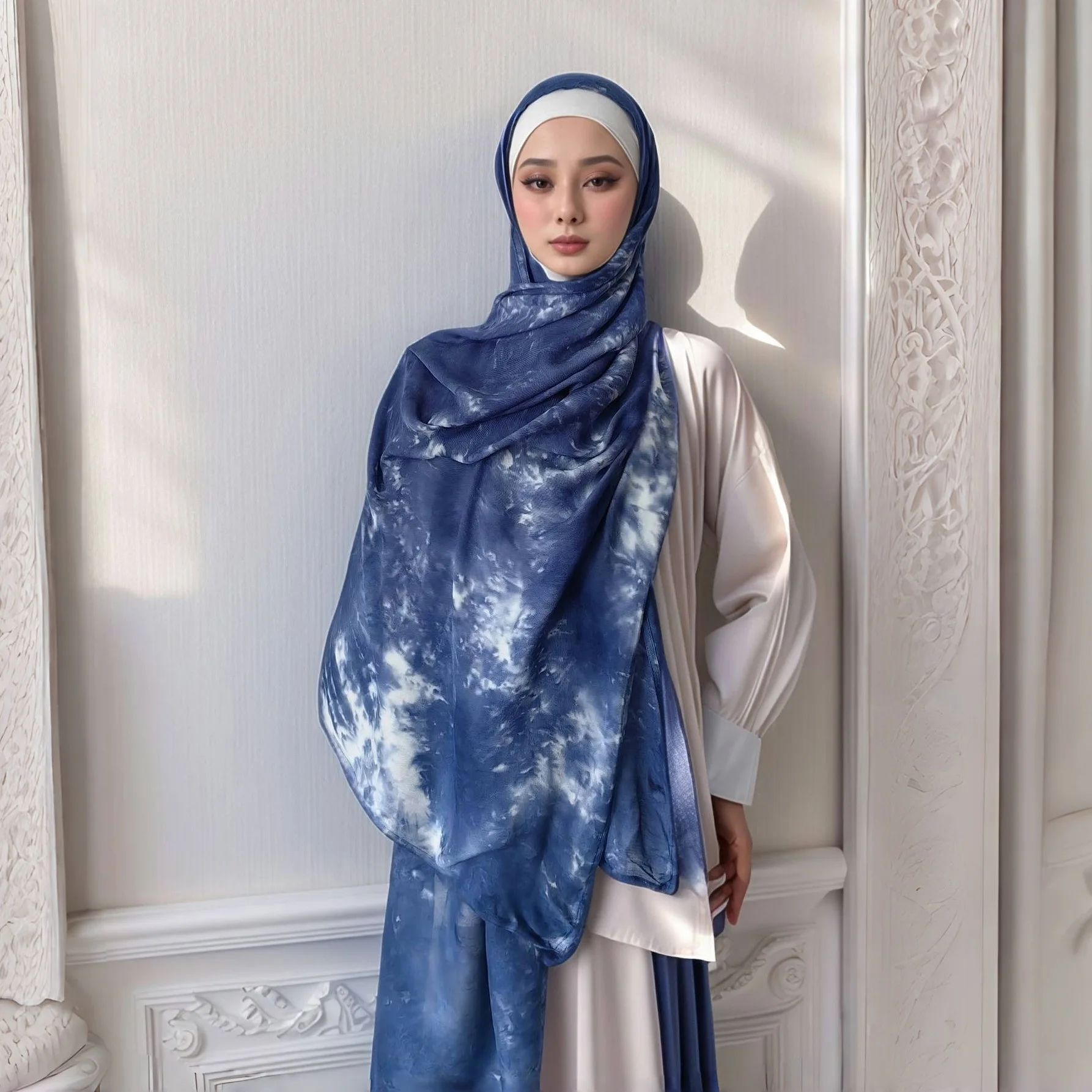 Summer New Tie-dye Scarf For Women Girls Gradient Wide Edge Modal Sunscreen Scarves Soft Shawl Breathable Cotton Wrap Shawls - view 3