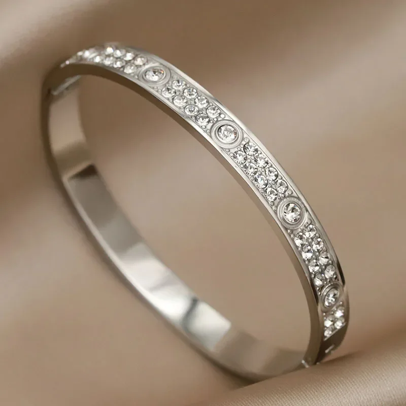 Stainless Steel 18K PVD Plated Classic Crystal Bracelets for Women Fashion Brand Jewelry Elegant Golden Bangles Accessories view 4