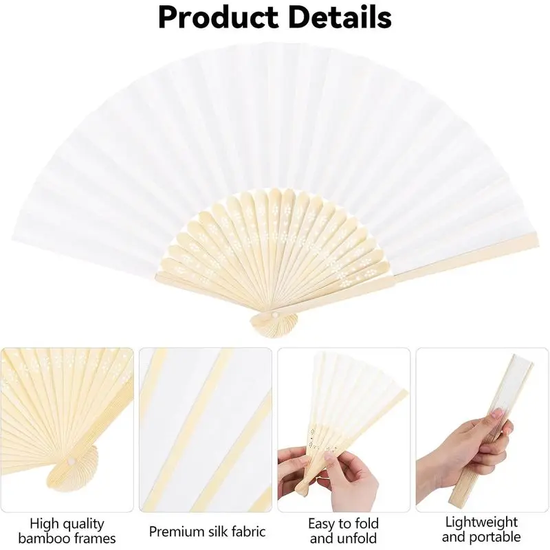 1Pc Multicolor Bamboo‑Framed Silk Folding Hand Fan, Portable Handheld Fan, Photo Prop for Wedding Party, Dance Show, Indoor Home
