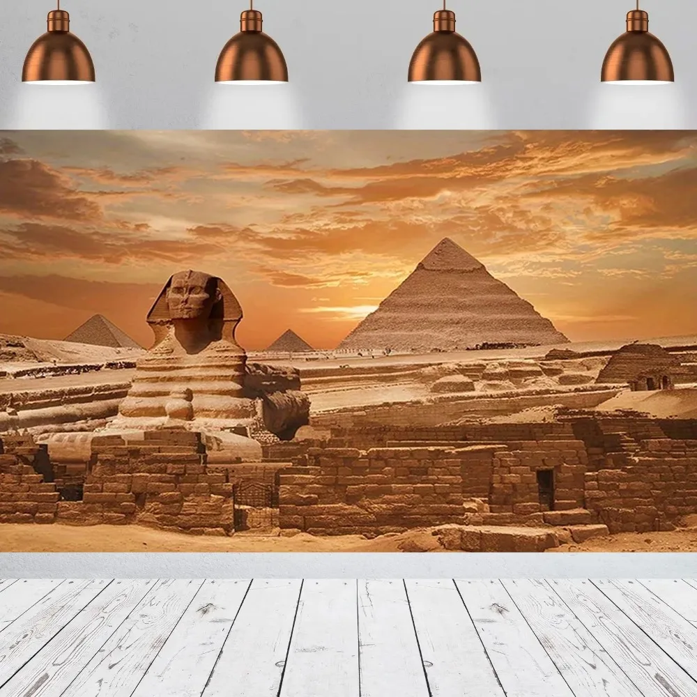 Fondo de fotografía de fiesta temática de Egipto de pirámide vibrante, accesorios de fondo de estudio de fotografía de decoración de reunión familiar de esfinge