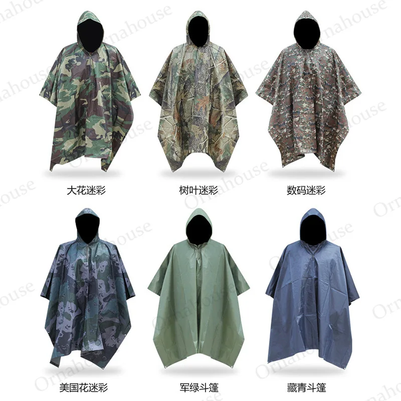 Camouflage Raincoat for Adults, Outdoor Cloak, Thickened Hiking Raincoat, Full Set of 1 Piece Raincoat for Cycling