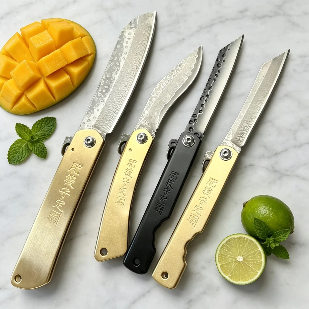 Brass Handle Stainless Steel Folding Knife Portable Outdoor Camping Hiking Night Fishing Multi-functional Practical Fruit Knife