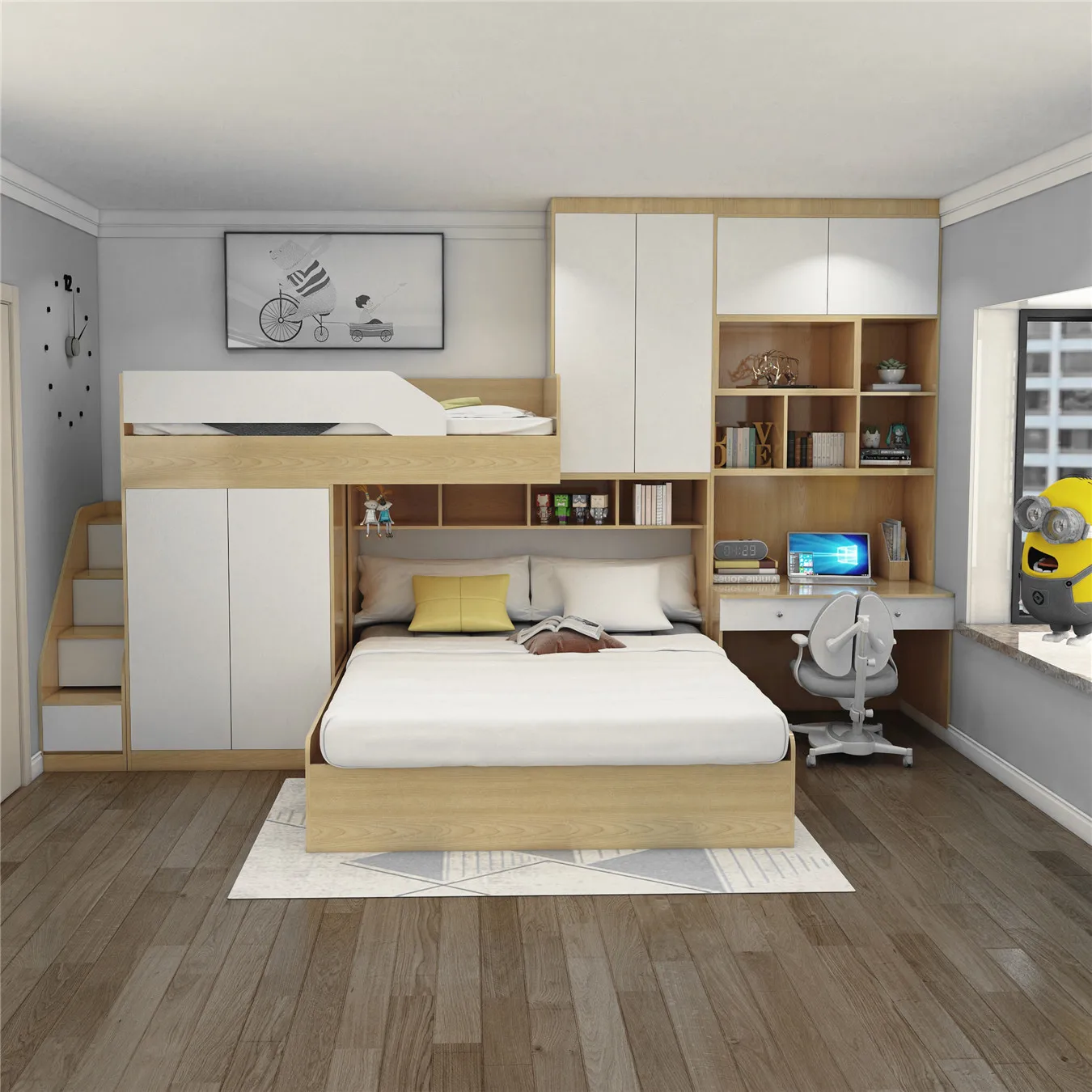 Staggered upper and lower bed double-layer multi-function space-saving tatami