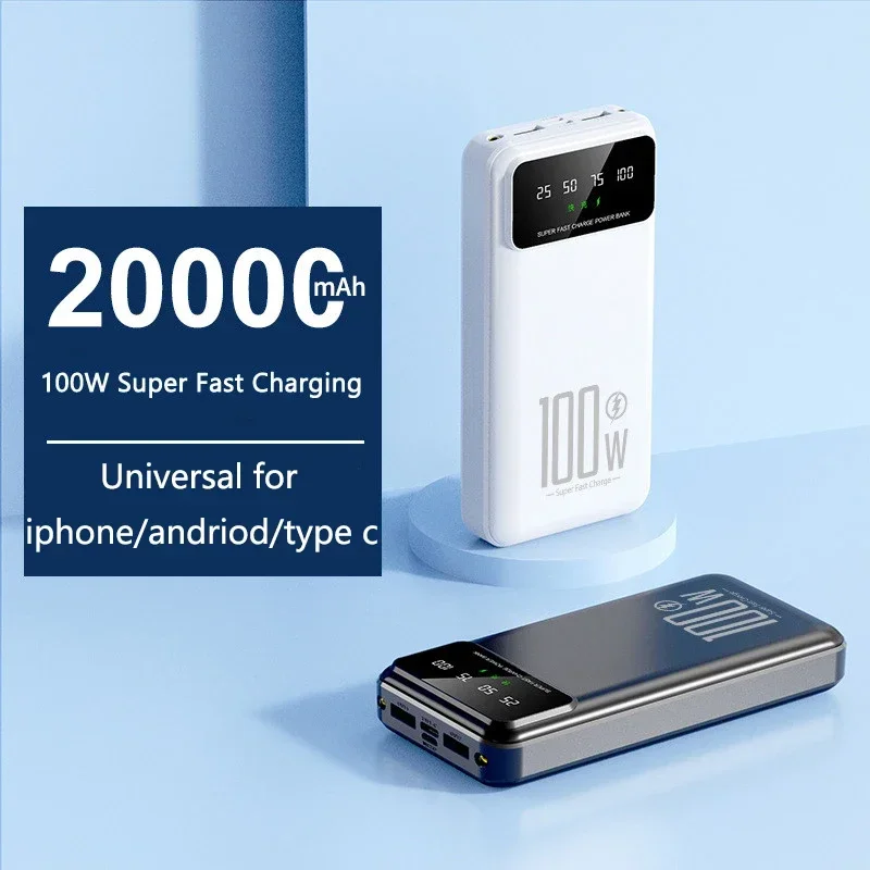 For IPhone 15 14 13 Samsung Huawei Xiaomi Power Bank 20000mAh 100W Super Fast Charging Portable External Battery Charger