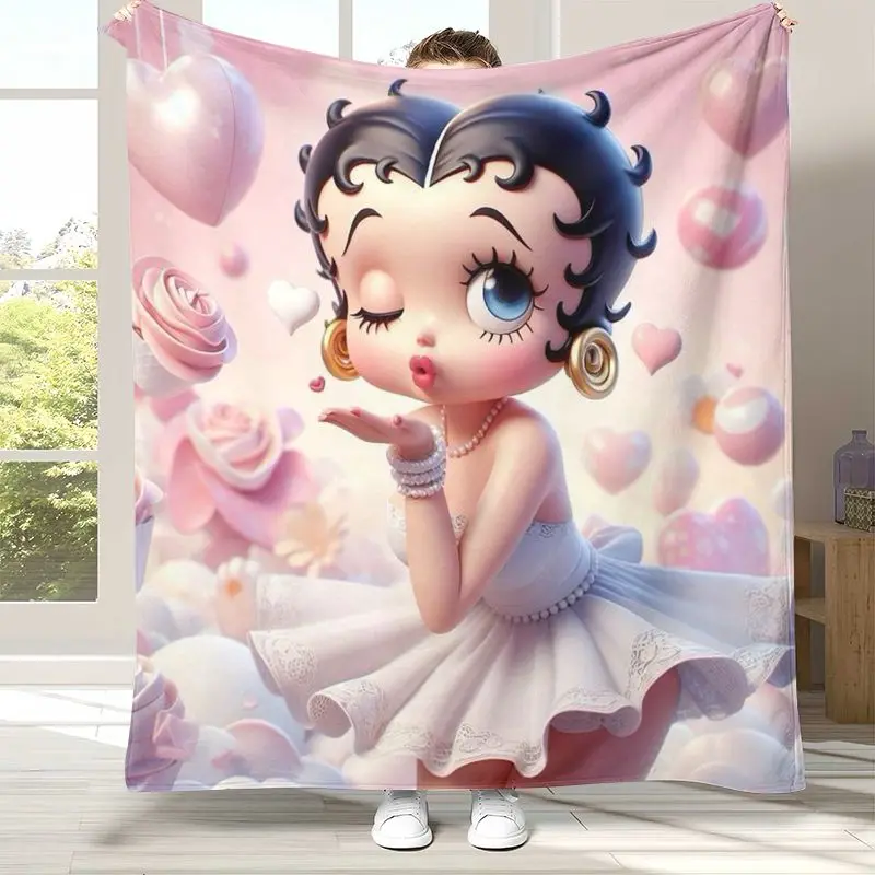 Cute B-Betty Girl B-Boop Cartoon Soft Flannel Throw Blanket,Cozy Blanket for Bed,Sofa,Living Room,Picnic,Camping,Home Decor,Gift