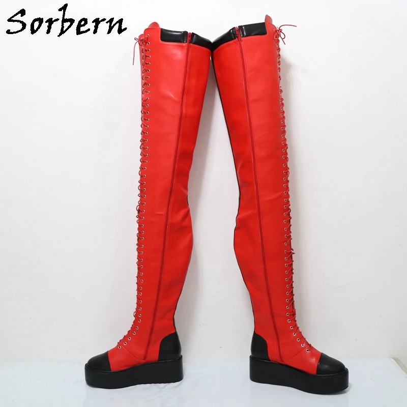 Sorbern 95Cm Super Długie Buty Dla Kobiet Wygodne Wysokie Obcasy Klinowe Zapinane Na Zamek Czerwono-Czarne Unisex Styl Buty Rozmiar Niestandardowy