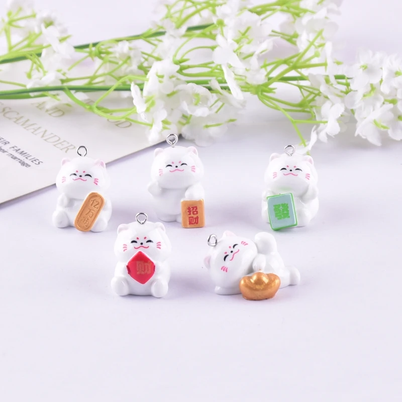 

10pcs Mascot Lucky Cat Resin Charms for Earring Keychain DIY Decoration Fashion Jewelry Accessories