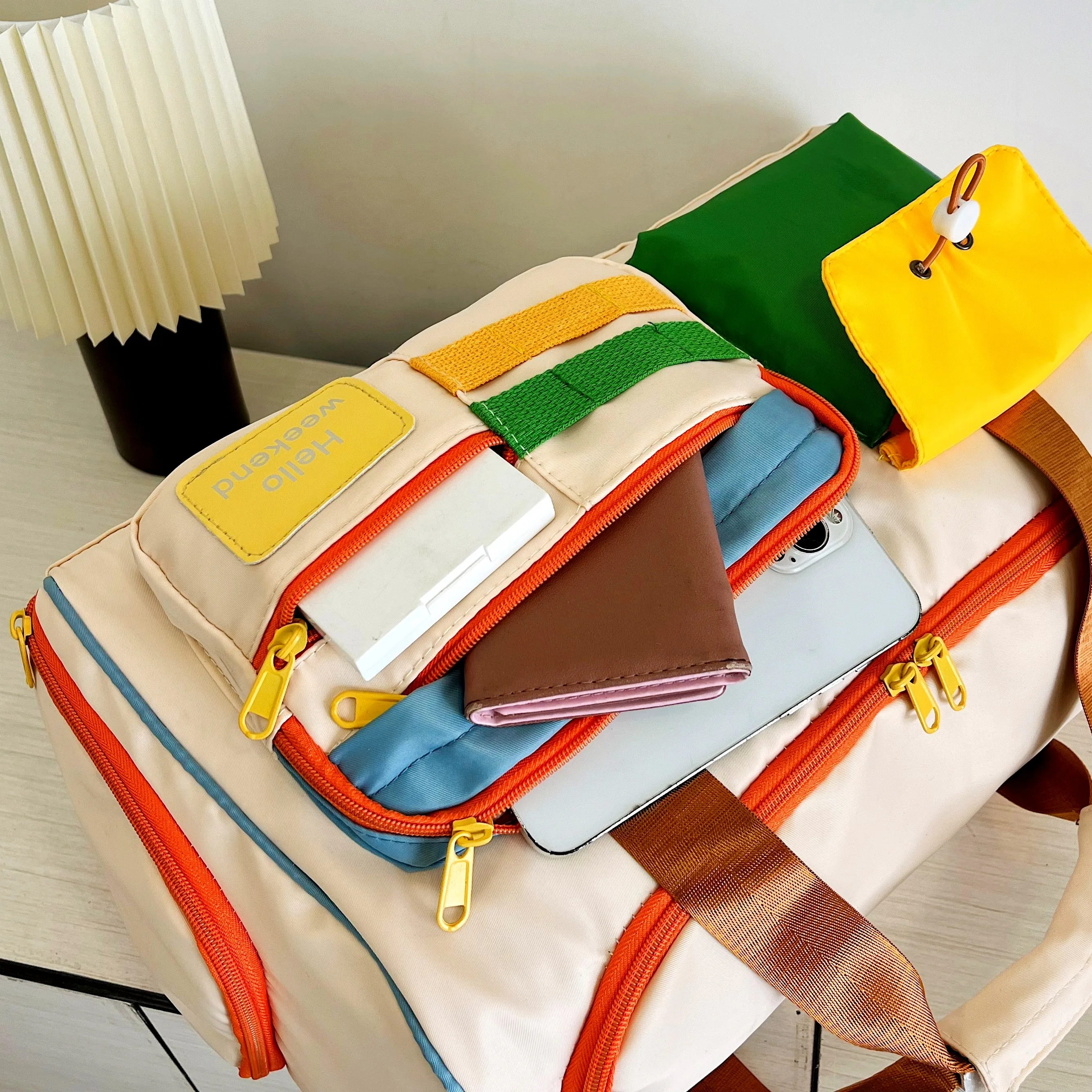 

Large Capacity Retro Weekender Bag - Spacious Nylon Travel Duffel with Dedicated Shoe Compartment, Adjustable Shoulder Strap