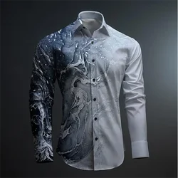 Progressive Men's Business Casual 3D Printed Shirt Party Street Resort Spring/Summer Lapel Long-sleeved Shirt
