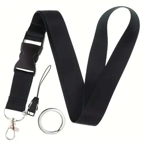 Mobile Phone Lanyard Fashion Black with Buckle Neck Strap Keychain Lanyard for ID Card Holder Keys Keychain Cell Phone Strap