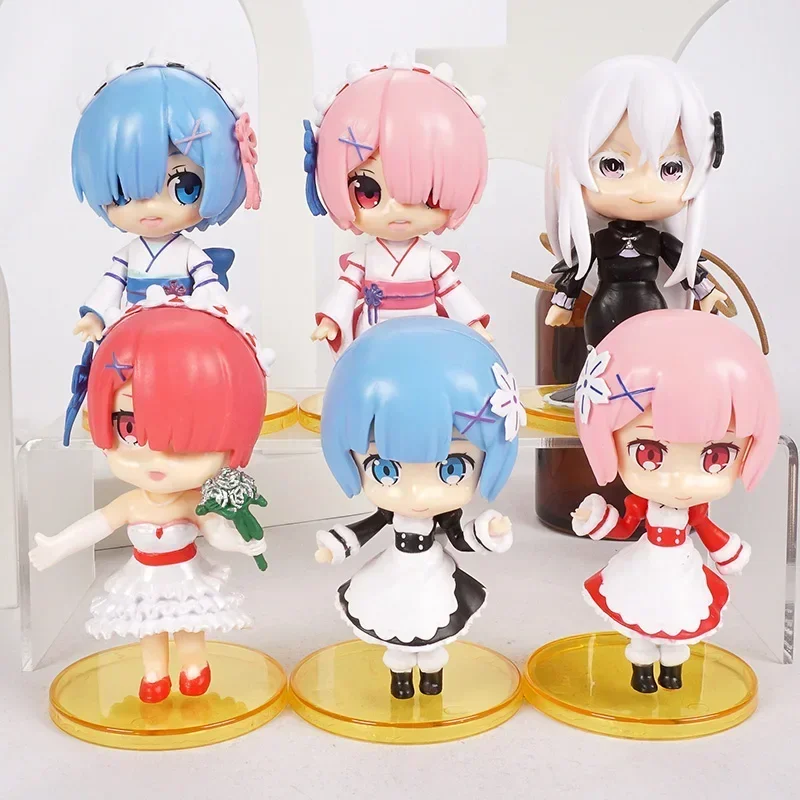 Anime Re:zero Ram Rem Emilia Echidna Different World From Zero Q Version Doll PVC Model Figure Toys