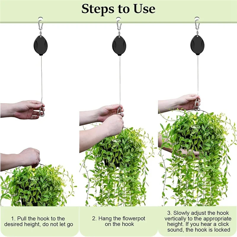 B08B-3-Piece Heavy-Duty Retractable Plant Hanger Easy To Lift And Lower, Auto-Lock For Garden Baskets And Pots
