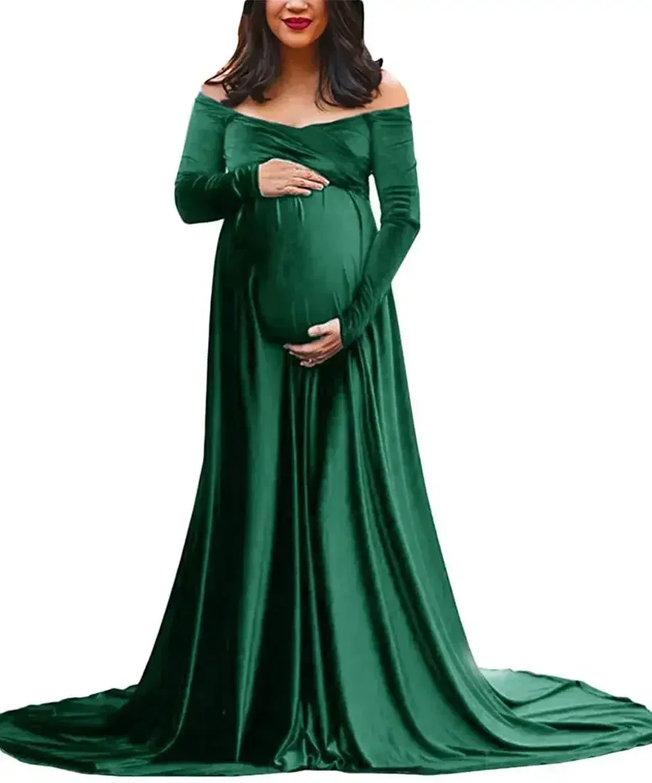 Long Maternity Shoot Dress Pleuche Elegence Pregnancy Dresses Photography Maxi Maternity Gown Photo Prop For Pregnant Women