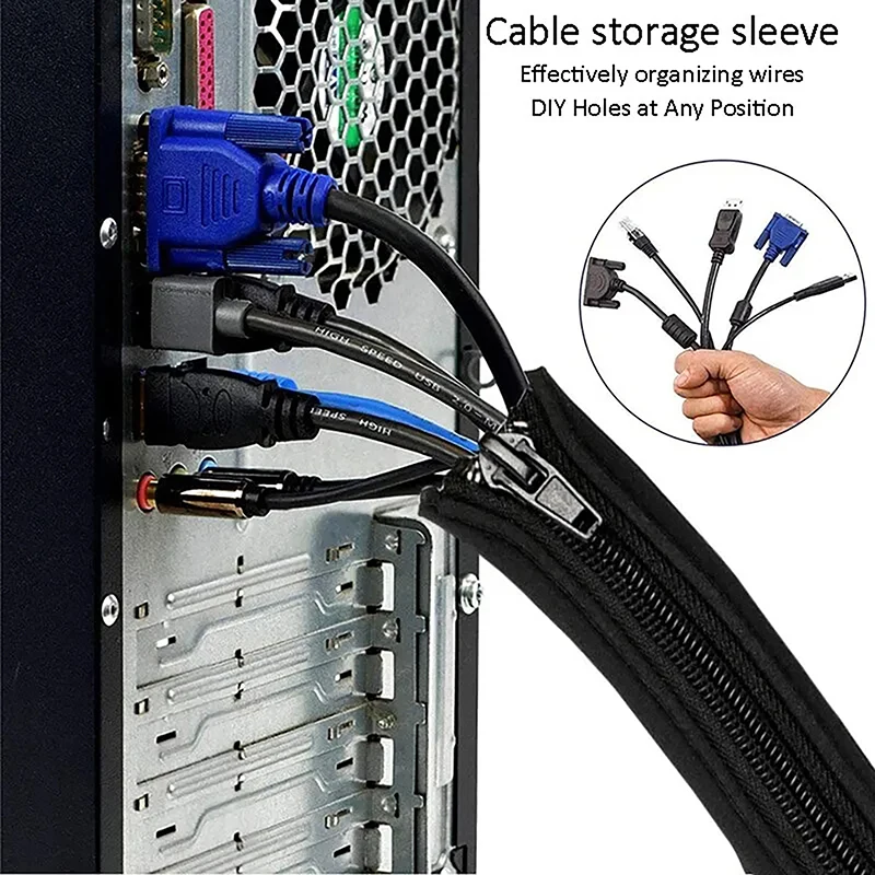 1Pc Cable Management Sleeve With Zipper Office Computer Power Cord Data Cable Storage And Sorting Winding Sleeve